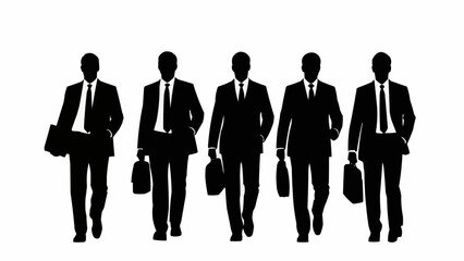 Silhouetted Businessmen Walking with Briefcases - A Unified Front.