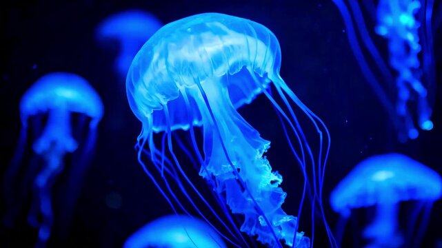 Jellyfish ocean sea marine life underwater aquatic animal nature wildlife blue bioluminescence tentacles translucent deepwater creatures medusa cnidarian invertebrate zooplankton plankton