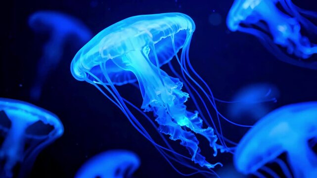 Jellyfish sea ocean marine life aquatic underwater animal nature wildlife oceanography biology translucent bioluminescent deepwater medusa invertebrate cnidarian tentacles plankton