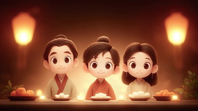 Tang Dynasty Cartoon Characters Warm Reunion Night
