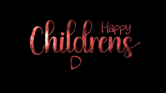 Happy childrens day in light pink script on black. Suitable for childrens day event promotions.