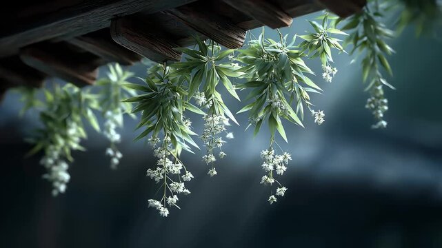 Plants and Flowers Under the Eaves of Tang Style Buildings are Quiet and Beautiful