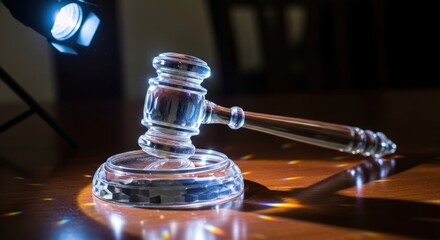 Crystal Gavel Spotlight: Justice and Transparency in Legal Proceedings, Dramatic Lighting
