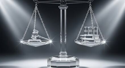 Crystal Scales of Justice: Gavel and Books Balanced, Conceptual Law