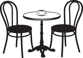 Bistro table with chairs and coffee cup silhouette saucer cafe