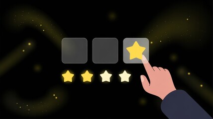 Star Rating Selection: A hand delicately selects a gold star within a rating system. This illustration captures the essence of customer satisfaction, quality assessment, and evaluation.