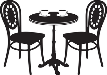 Bistro Table with Coffee Cups and Chairs Silhouette vector illustration