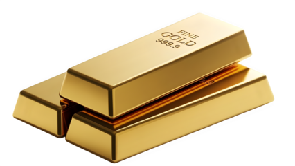 Stacked gold bars isolated on transparent background