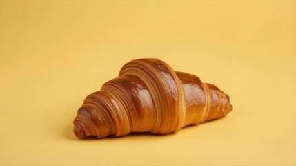 This clean, image presents a single, classic crescent-shaped croissant. The pastry has a rich, golden-brown crust and a visible flaky texture, suggesting a high-quality, buttery bake.