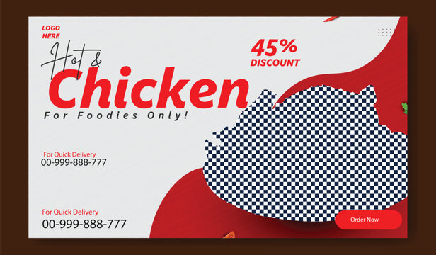 Delicious roasted chicken with fresh vegetables and herbs on a red background with percentage discount offer - Powered by Adobe