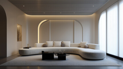 Cloud dancer modern living room interior design beige sofa and neutral color palette decor colour of the year 2026