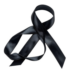 Black satin ribbon, twisted loop on dark background, memorial symbol