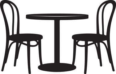 Silhouette of a round cafe table with two chairs furniture seating