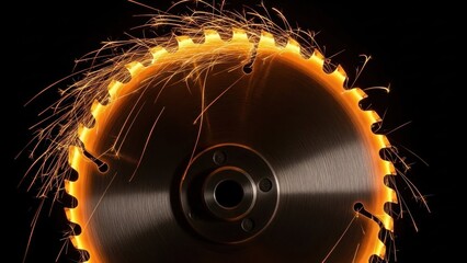 Circular Saw Blade Sparks: Industrial Precision and Fiery Cutting Power on Black