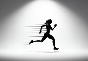 Obraz premium Dynamic Silhouette of a Woman Sprinting with Motion Blur and Spotlight Effect