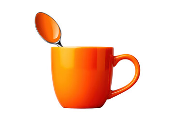 Coffee spoon in orange mug isolated drink photography minimalist style