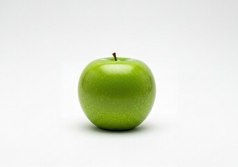 Vibrant Green Apple Isolated on a Bright White Background with Clear Reflections and copy space