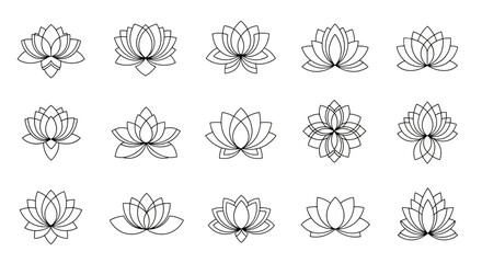 Elegant lotus flower icons and symbols showcasing serene beauty for wellness, yoga, and spiritual branding needs.