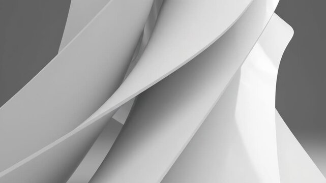 Close up of smooth white abstract sculptural form with flowing curved panel creating dynamic visual texture 4k video