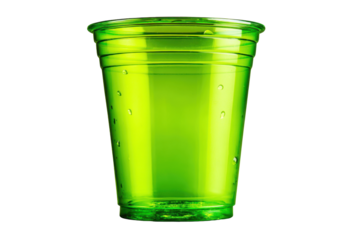 Vibrant green plastic cup on isolated product photography minimalist style
