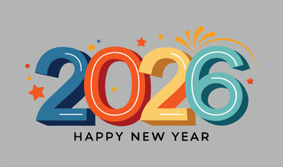 Colorful 2026 happy new year celebration with festive elements