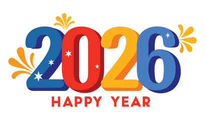 Happy new year 2026 with festive colorful numbers and decorations