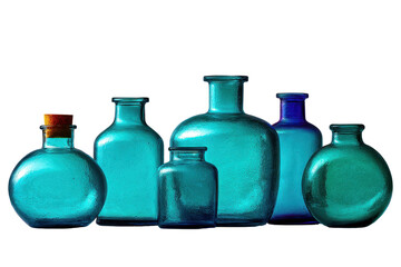 Artistic display of vintage blue glass bottles home decor photography studio still life