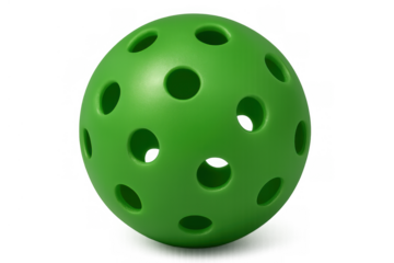 Green pickleball ball for sports and games. Sphere with holes for outdoor or indoor activity, isolated on a transparent background