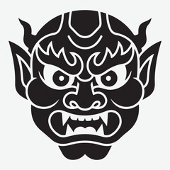 Fototapeta premium Black and White Oni Mask with Fierce Expression and Horns