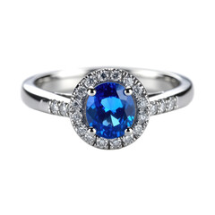 Blue gem ring with small clear stones halo and band