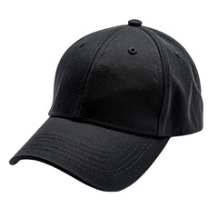 Simple dark baseball cap isolated on black background, angled slightly