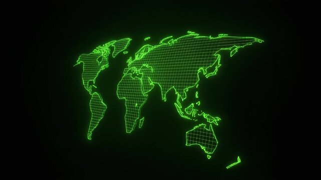 Blue world map vector illustration on black background for global business and technology design
