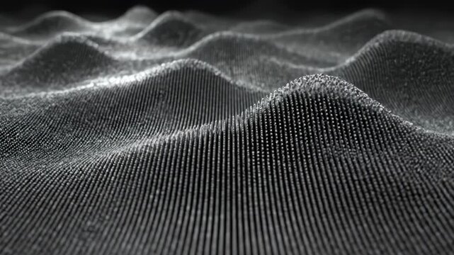 Abstract visualization of a three dimensional wave pattern made of fine vertical lines creating a textured surface 4k video
