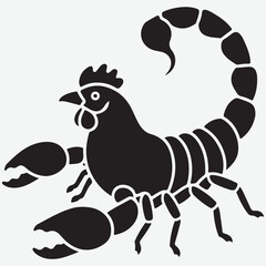 Stylized Black Silhouette of a Chicken-Scorpion Hybrid Creature