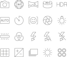 Photography line icons editable stroke design for photographers and photography enthusiasts