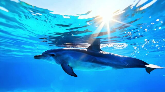 Dolphin ocean sea marine life underwater mammal aquatic animal wildlife nature travel tourism adventure blue water sunshine sun rays oceanography conservation biology bottlenose