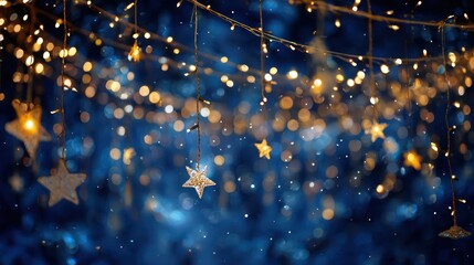 Magical bokeh of twinkling fairy lights and illuminated star shapes creating a dreamy festive and enchanting atmosphere at night