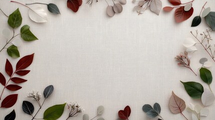 Leaves and Branches Border on Textured Background