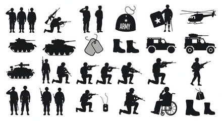 Army and Military Silhouette Vector Set