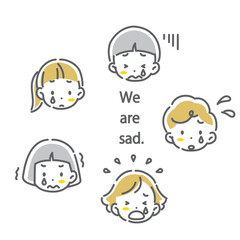 子供たちの表情セット　泣く　かわいくてお洒落な線画イラスト