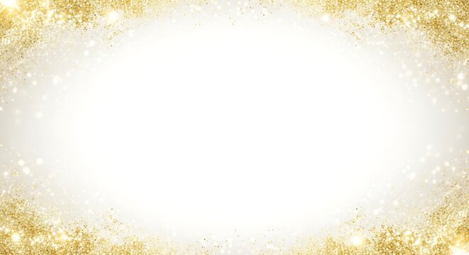 Sparkling Golden Glitter Frame On A White Background With Soft Light And Bokeh Effects
