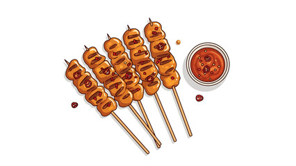 Delicious Grilled Skewers with Savory Peanut Sauce Appetizer Food Illustration