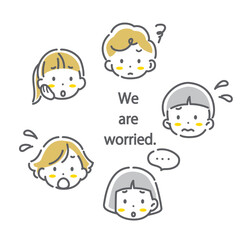 Children's facial expressions set - troubled - cute and stylish line drawing illustrations