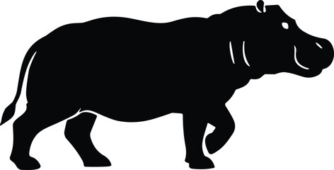 Hippo Silhouette – Walking Hippopotamus Wildlife Vector Illustration Isolated on Transparent Background