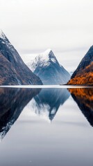 Mountain Peaks Reflected in Calm Lake