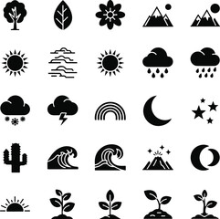 Minimal Black Nature And Weather Glyph Icons