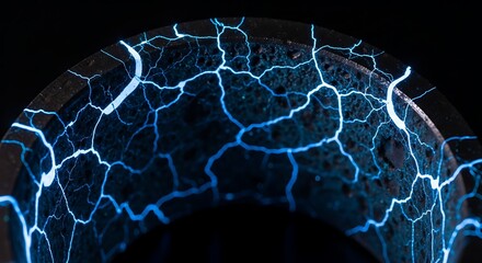 Sci fi object with glowing blue lightning like cracks.