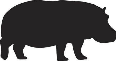 Hippopotamus Silhouette Side View – Standing Hippo Vector Illustration, Isolated on Transparent Background
