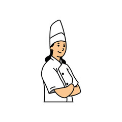 Female Chef Illustration in Full Uniform.eps
