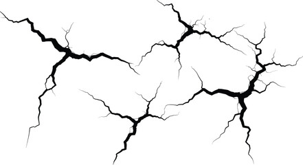 Black cracks on a white surface background